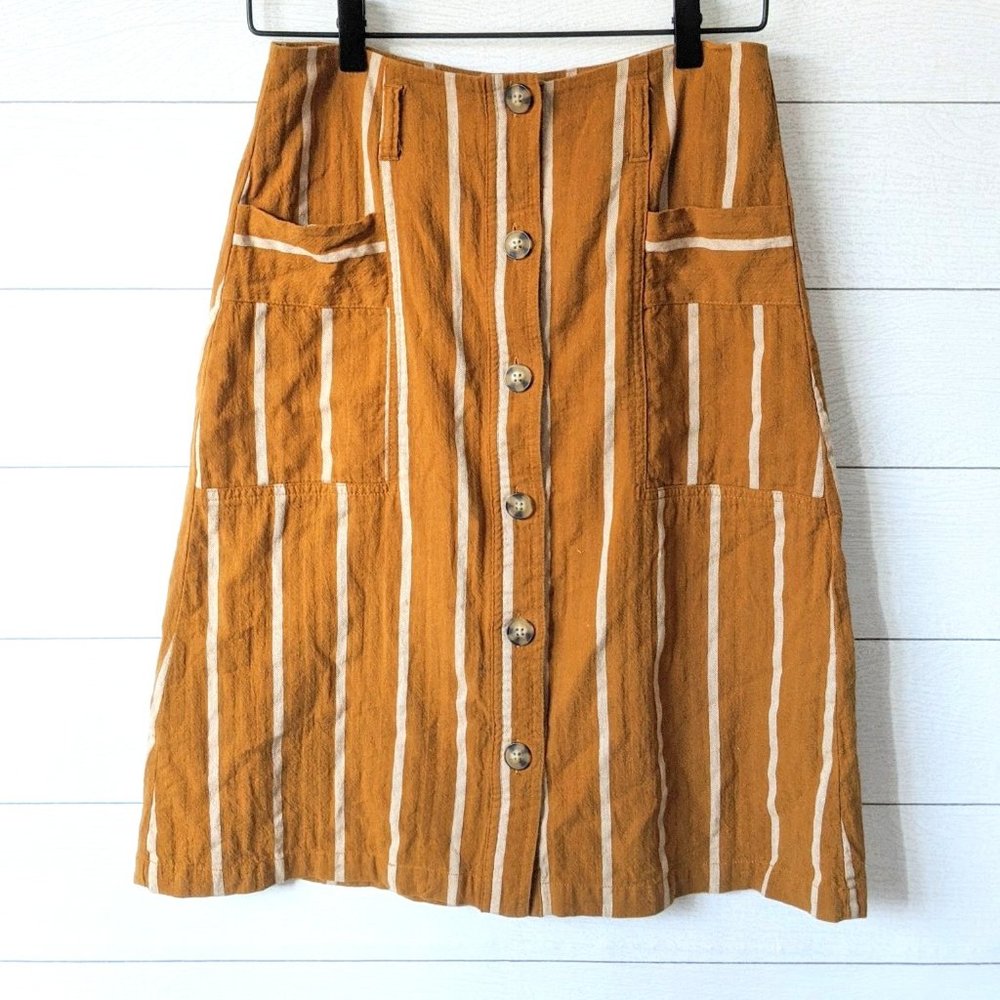 Indigo Rising Mustard Stripe Button Front Skirt